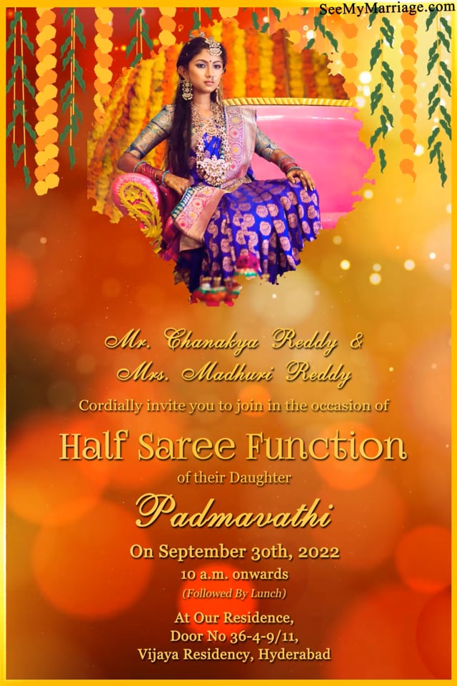 Half Saree Ceremony, Langa Voni, Saree Function Ceremony Invitations Videos  and Cards – SeeMyMarriage