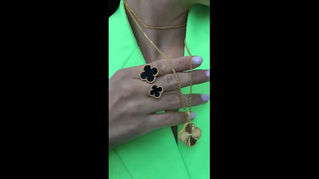 Комплект Van Cleef Alhambra оникс,желтый металл (серьги,кольцо,кулон)