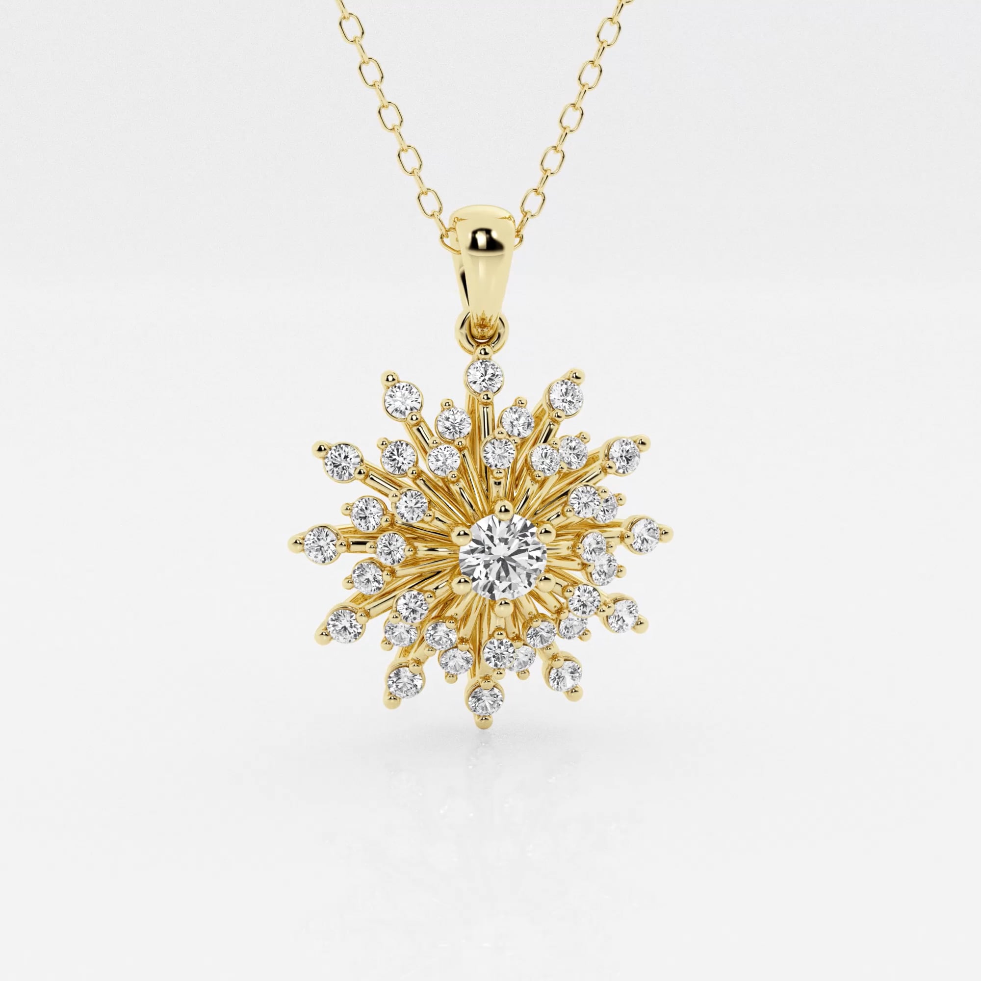 product video for 3/4 ctw Round Lab Grown Diamond Sunburst Fashion Pendant with Adjustable Chain