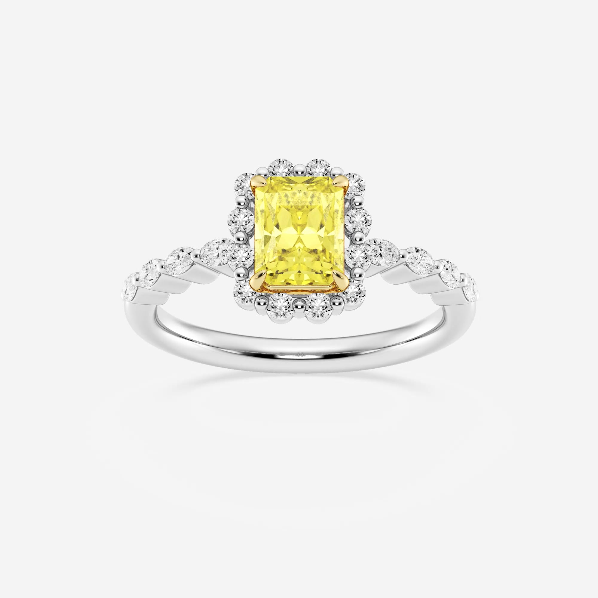 1 1/2 ctw Radiant Lab Grown Diamond Fancy Yellow Floating Diamond Halo  Engagement Ring