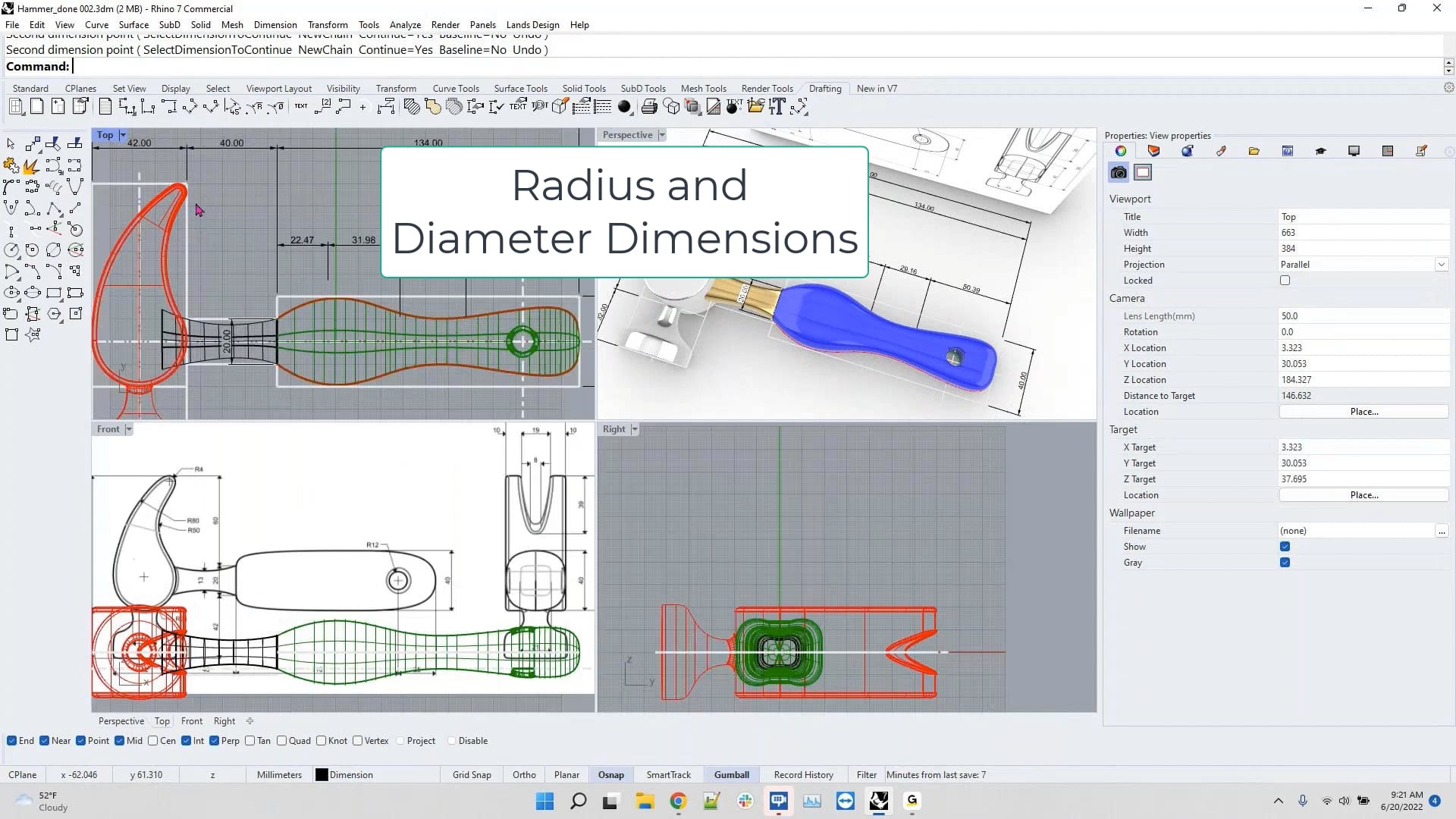 Rhino Dimension Basics 4 Radius Dimensions on Vimeo