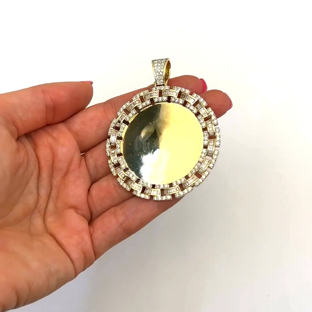 Photo Pendant Diamond Memory Frame Pendant 14K Gold Side Diamond