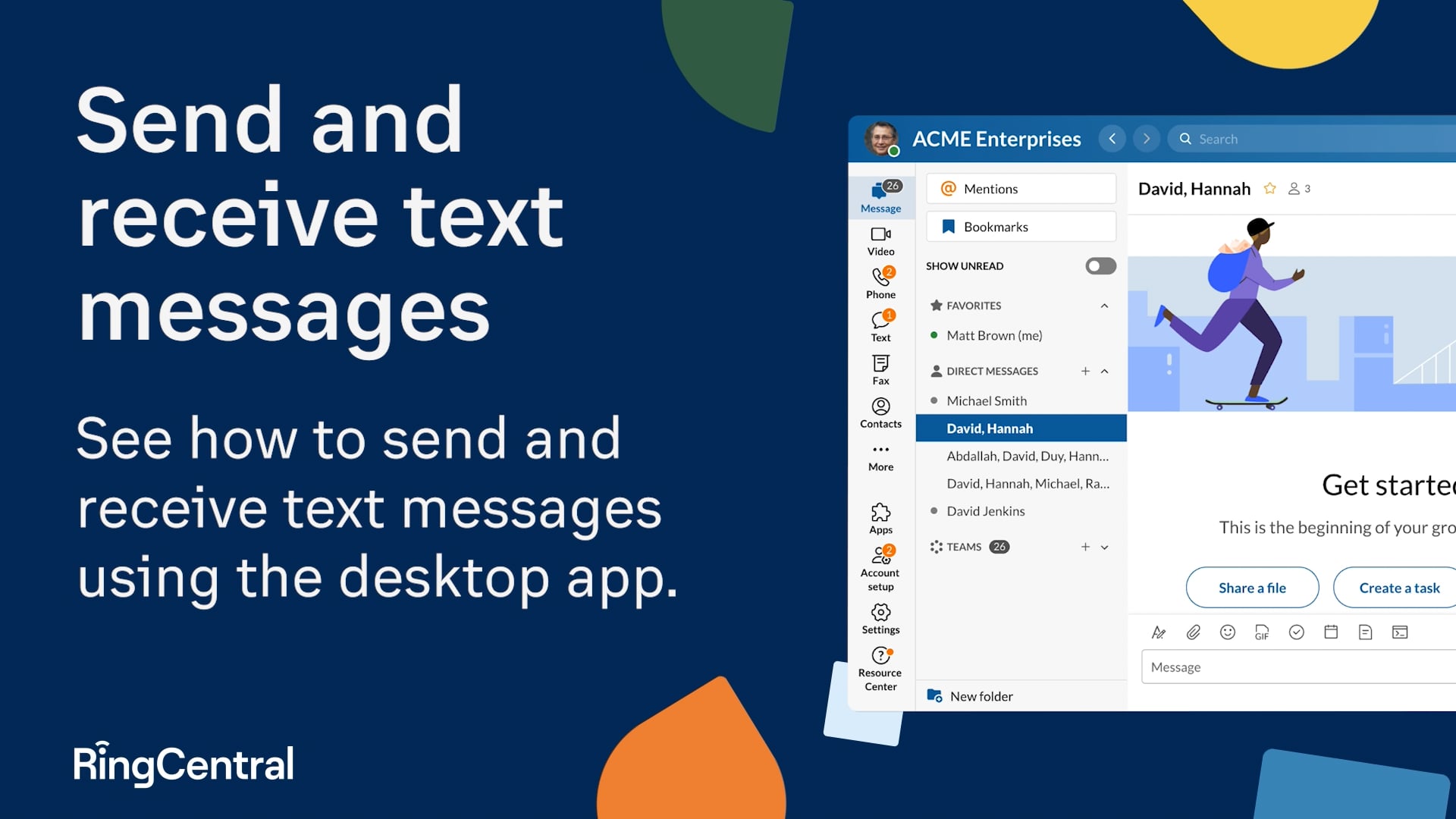 Send and receive text messages in the RingCentral desktop app
