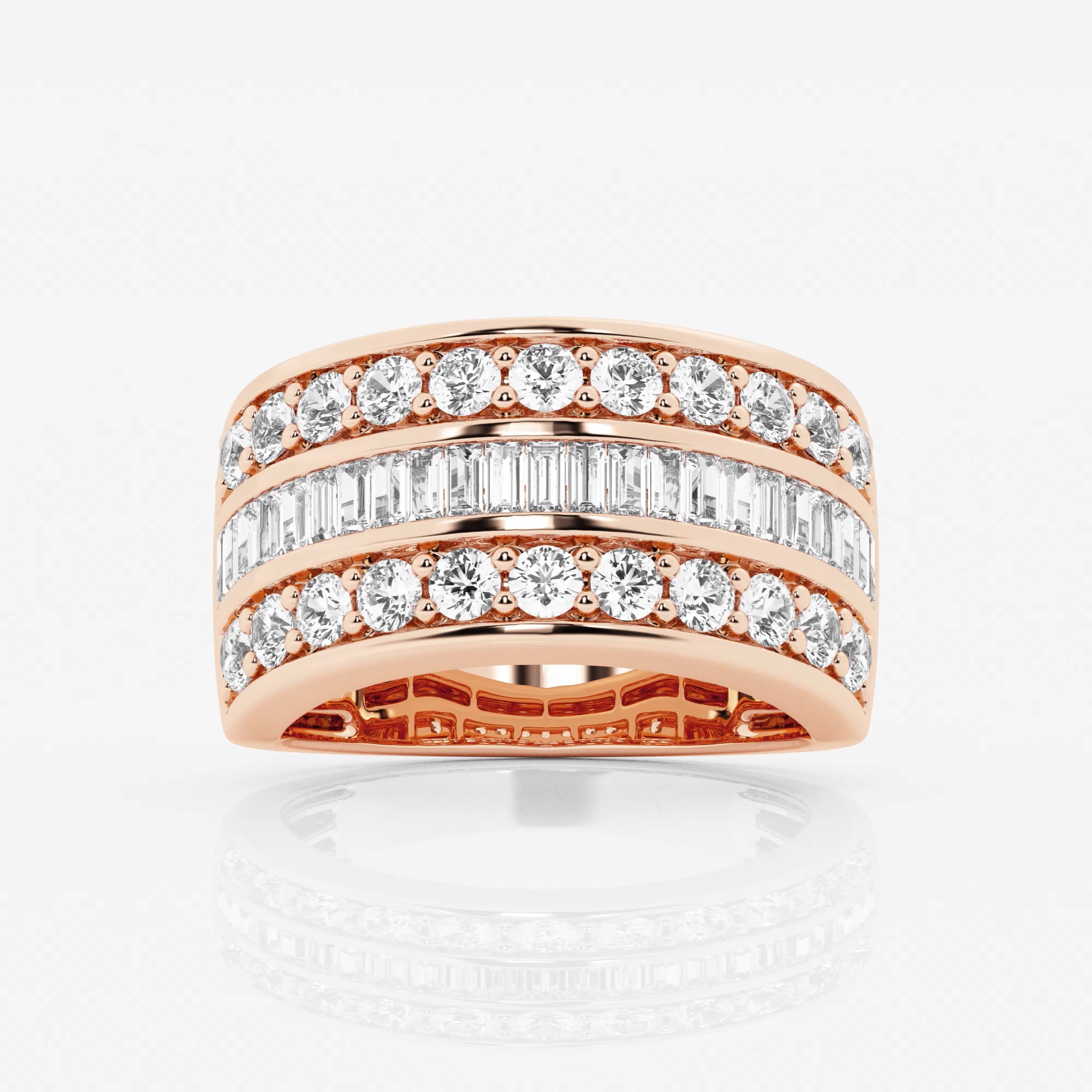 product video for 2 ctw Baguette and Round Lab Grown Diamond Three Row Fashion Band