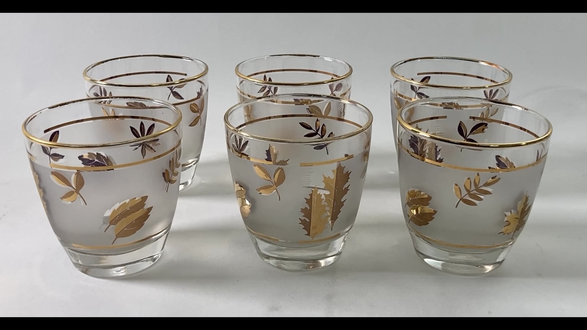 Vintage Libbey Frosted & Golden Foliage Cocktail Glasses, Set of 6