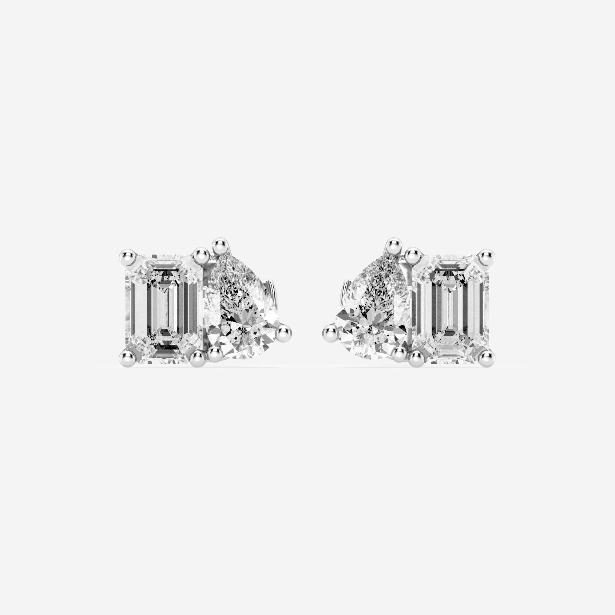 product video for 2 ctw Emerald and Pear Lab Grown Diamond Two Stone Stud Earrings