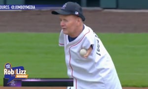 Man Throws First Pitch with His FEET