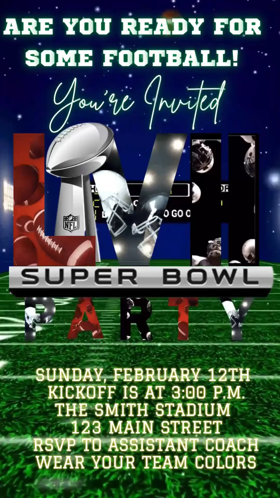 Super Bowl 2023 LVII Invitation. Super Bowl Party Invitation. 