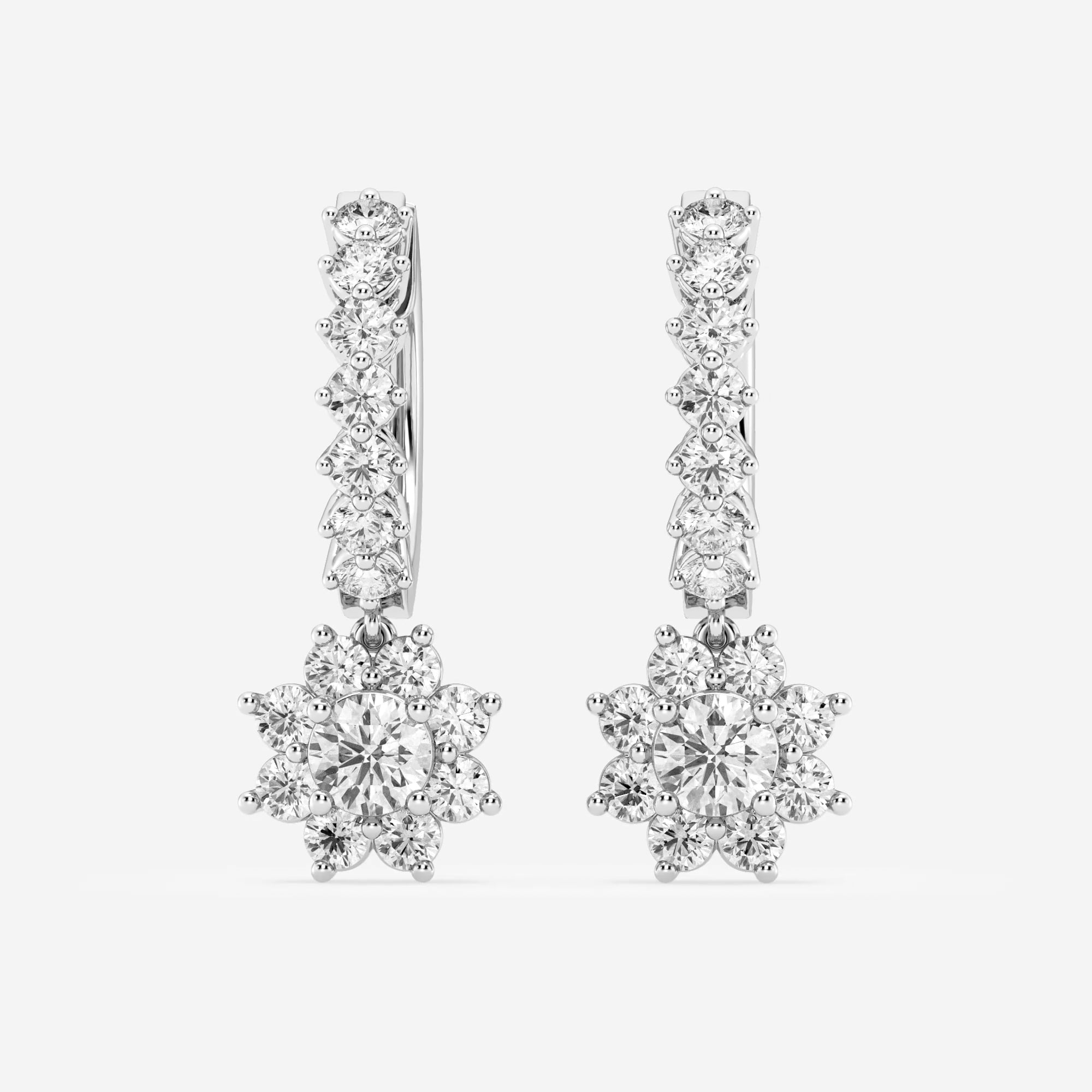 product video for 1 1/3 ctw Round Lab Grown Diamond Sunflower Drop with Petite Hoop Earrings
