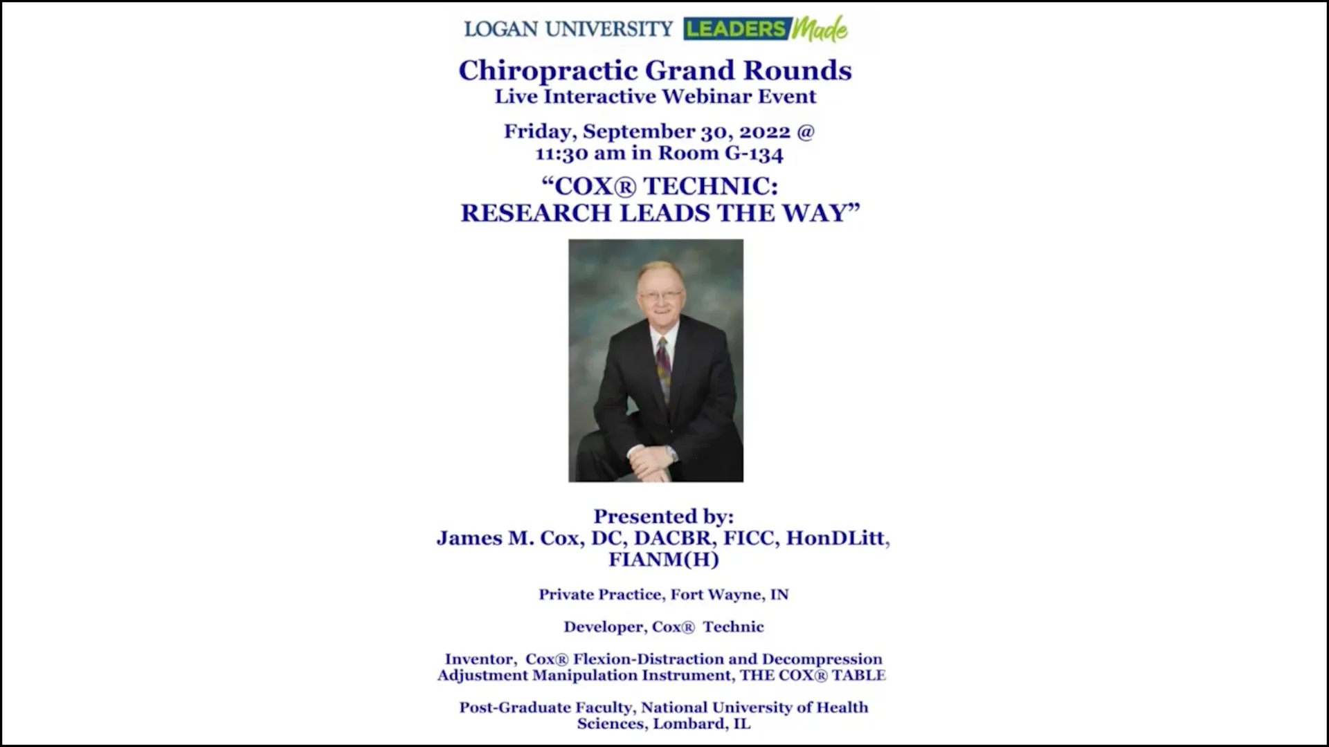 Chiropractic Grand Rounds with Dr. James Cox September 2022 on Vimeo