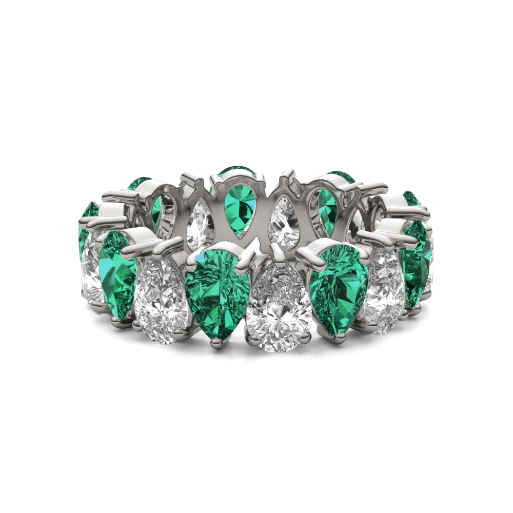 Pear Alternating Emerald Eternity Band