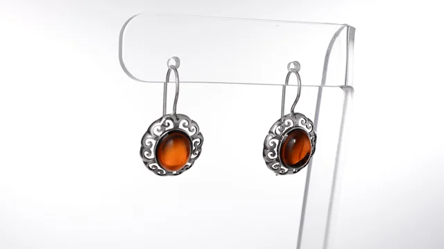 Sterling Silver Baltic Cherry Amber Fish Hook Earrings