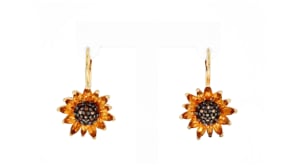 3.50 ct. t.w. Citrine and .80 ct. t.w. Smoky Quartz Sunflower Drop Earrings in 18kt Gold Over Sterling