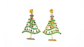 1.40 ct. t.w. Multi-Gemstone Christmas Tree Drop Earrings in 18kt Gold Over Sterling