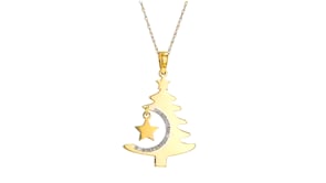 14kt Yellow Gold Cut-Out Christmas Tree Pendant Necklace with Diamond Accents