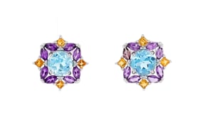 3.10 ct. t.w. Blue Topaz, 1.10 ct. t.w. Amethyst and .30 ct. t.w. Citrine Earrings in Sterling Silver