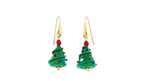 Italian Murano Glass Christmas Tree Drop Earrings in 18kt Gold Over Sterling