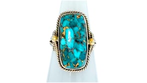 Blue Copper Turquoise Ring in Two-Tone Sterling Silver