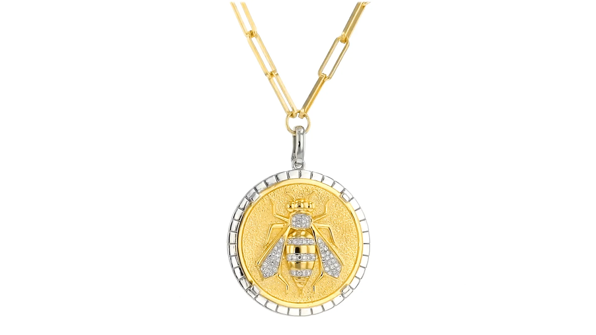 20 ct. t.w. Diamond Bumblebee Medallion Paper Clip Link Necklace in  Two-Tone Sterling Silver