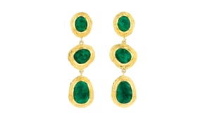 17.90 ct. t.w. Emerald Station Drop Earrings in 18kt Gold Over Sterling