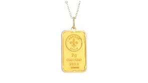 Italian 24kt Yellow Gold Two-Gram Ingot Pendant Necklace with 14kt Yellow Gold Frame