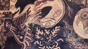 woodcut, carved wood, acrylic paint, 4'x9', 2022