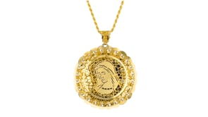 Italian 14kt Yellow Gold Mother Mary Filigree Medallion Pendant
