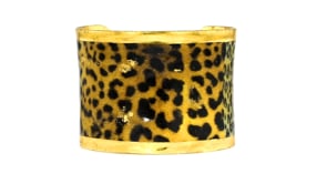 Evocateur Leopard-Print Painted Corset Cuff Bracelet in 22kt Gold Leaf on Brass with Enamel