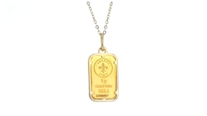Italian 24kt Yellow Gold One-Gram Ingot Pendant Necklace with 14kt Yellow Gold Frame