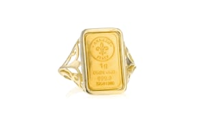 Italian 24kt Yellow Gold One-Gram Ingot Ring with 14kt Yellow Gold Band