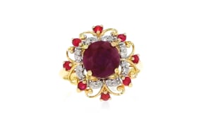 3.40 ct. t.w. Ruby and .12 ct. t.w. Diamond Frame Ring in 14kt Yellow Gold