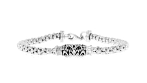 Sterling Silver Fleur-de-Lis Station Popcorn Chain Bracelet