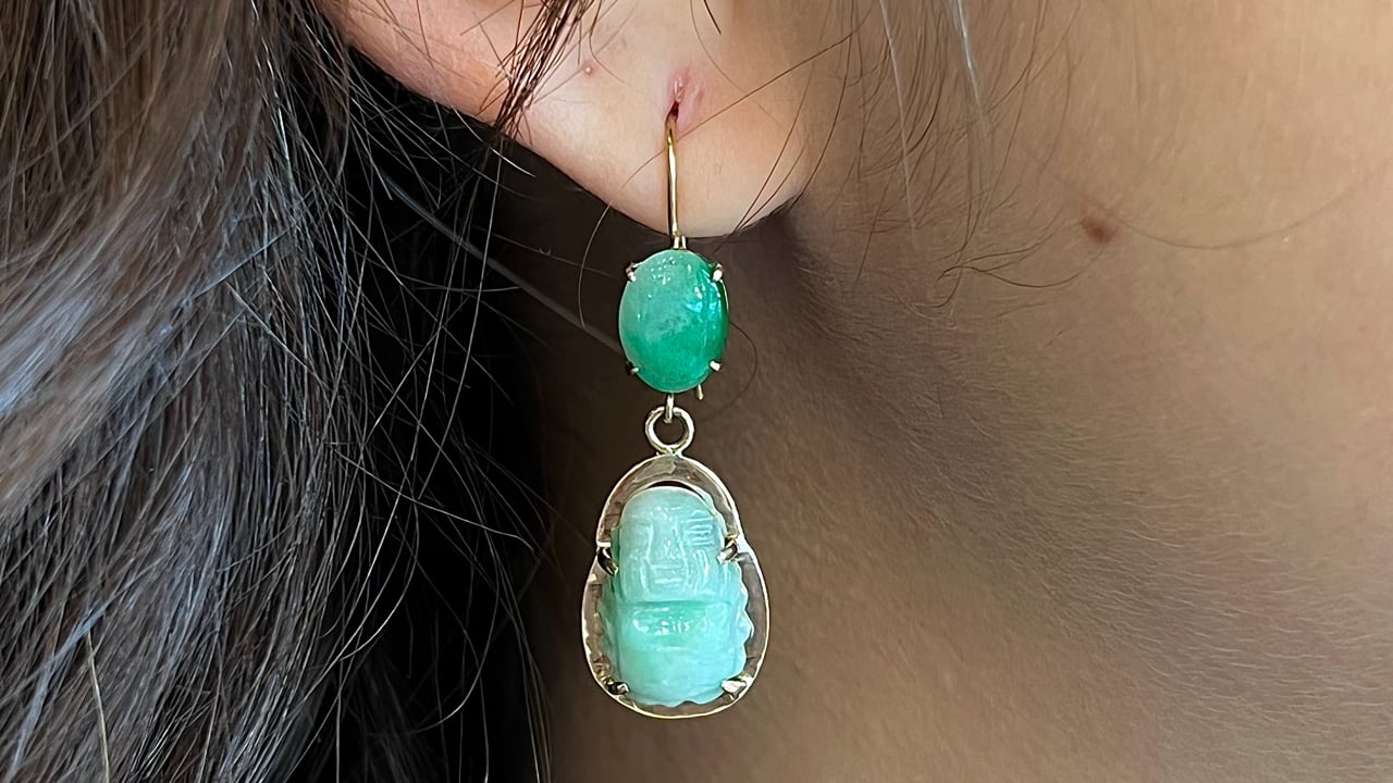 Dream Shop 18K Gold Plated Jade Drop Earrings – Boho Retro Waterdrop Style, Hook Closure