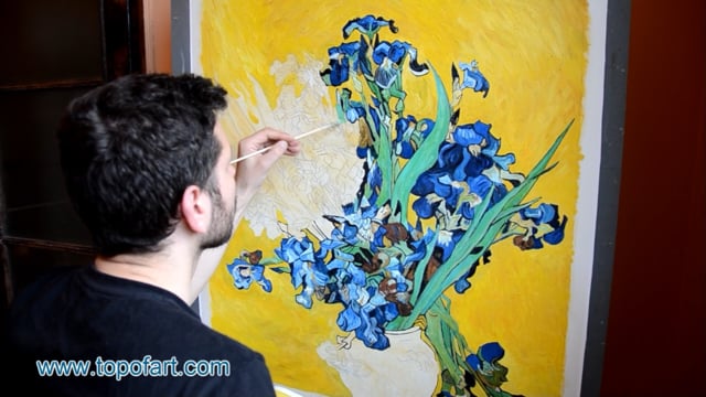 van Gogh | Vase with Irises Against a Yellow Background | Painting Reproduction Video | TOPofART