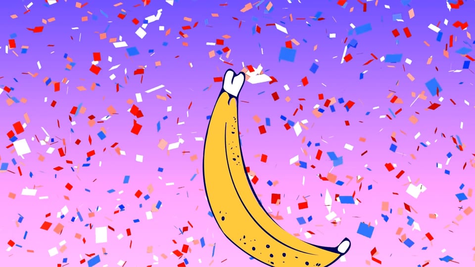 Animation Of Banana Icon Over Confetti Falling Video From Pikwizard