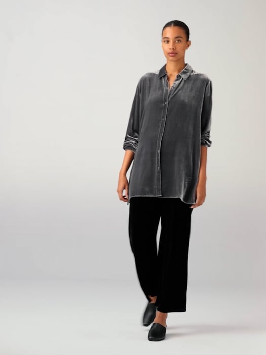 Velvet Classic Collar Long Shirt