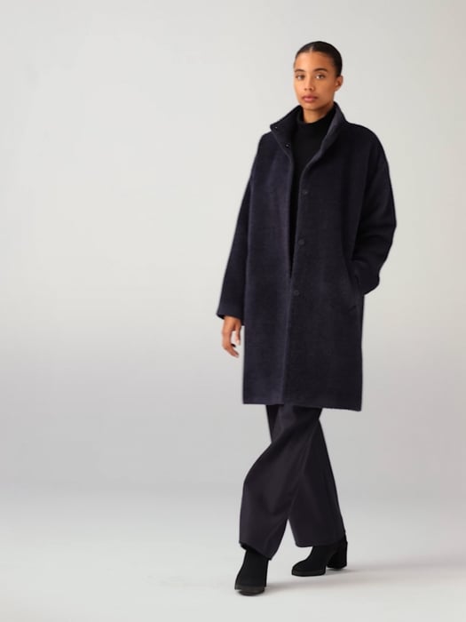 Sheared Suri Alpaca Stand Collar Coat | EILEEN FISHER