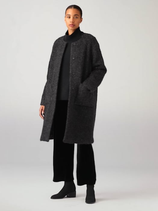 Alpaca Boucle Round Neck Coat | EILEEN FISHER