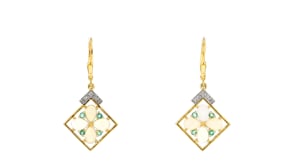 Ethiopean Opal and .30 ct. t.w. Emerald Drop Earrings with White Topaz Accents in 18kt Gold Over Sterling