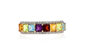 1.10 ct. t.w. Multi-Gemstone and .17 ct. t.w. Diamond Ring in 14kt Yellow Gold