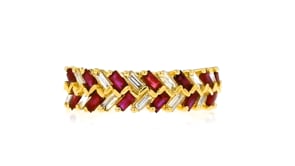 60 ct. t.w. Ruby and .28 ct. t.w. Diamond Baguette Ring in 14kt Yellow Gold