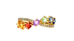 1.40 ct. t.w. Multicolored Sapphire and  .19 ct. t.w. Diamond Crisscross Ring in 14kt Yellow Gold
