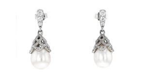 8mm Cultured Pearl and .15 ct. t.w. CZ Drop Earrings in Sterling Silver