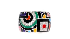 Belle Etoile Geometric Multicolored Enamel and .15 ct. t.w. CZ Ring in Sterling Silver