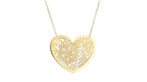 Italian 14kt Yellow Gold Floral Lace Heart Necklace