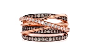 Le Vian Chocolatier 1.11 ct. t.w. Chocolate and Vanilla Diamond Highway Ring in 14kt Strawberry Gold