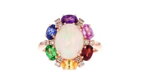 Le Vian Creme Brulee Neopolitan Opal Ring with 1.10 ct. t.w. Multi-Gemstones and .17 ct. t.w. Nude Diamonds in 14kt Strawberry