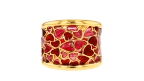 Italian Red and Pink Enamel Multi-Heart Ring in 18kt Gold Over Sterling
