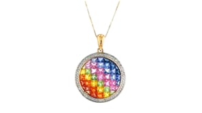 4.00 ct. t.w. Multicolored Sapphire and .30 ct. t.w. Diamond Pendant Necklace in 14kt Yellow Gold