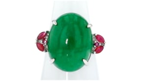 Jade and .46 ct. t.w. Ruby Ring in Sterling Silver